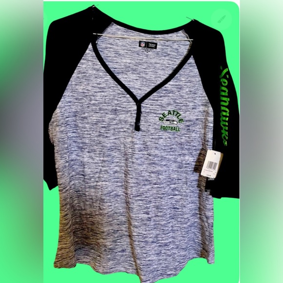 nwt- Seattle Seahawks women,tricolor,button-down V-neck,long sleeve jersey shirt - Picture 5 of 10